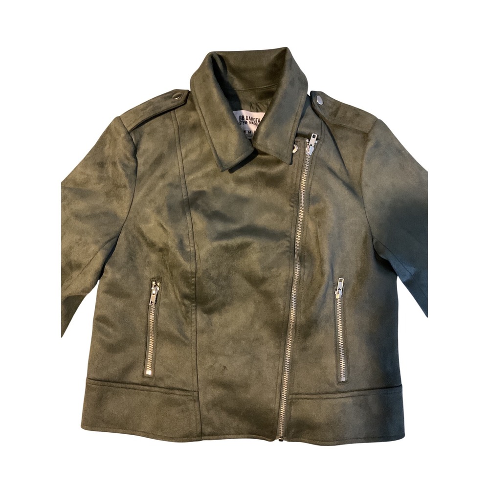 BB Dakota Steve‎ Madden Olive Green Faux Suede Moto Jacket Women's Medium